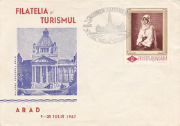 ARAD PHILATELIC EXHIBITION, , CULTURE PALACE, NICOLAE GRIGORESCU PAINTING STAMP, SPECIAL COVER, 1967, ROMANIA - Covers & Documents