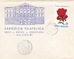 ARAD- BACAU- CONSTANTA PHILATELIC EXHIBITION, ARAD THEATRE, FLOWER STAMP, SPECIAL COVER, 1972, ROMANIA - Cartas & Documentos