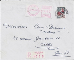 TYPE COQ DE DECARIS  N° 1331A + VIGNETTE DE GUICHET (1FR) SUR LETTRE REC. DE AVIGNON / 29.6.66 - 1962-1965 Coq De Decaris