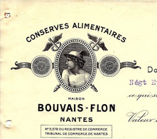 1930 ENTETE BOUVAIS  FLON à Nantes Loire Atlantique CONSERVES ALIMENTAIRES Pour Demenge à Macon Saone Et Loire B.E.V.SCA - 1900 – 1949