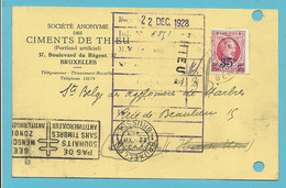 247 Op Kaart Met Stempel MONS, Met Naamstempel (Griffe D'origine) THIEU - 1922-1927 Houyoux