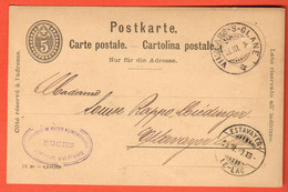 ZUC-36 Entier Ganzsache 5 Rappen Villars S-Glane  Estavayer 1899 Pâtes Buchs - Entiers Postaux