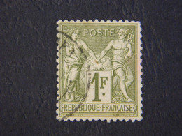 République Française 1 F Dentelé Type Sage I Y&T 82 Olive Clair Oblitéré - 1876-1878 Sage (Type I)