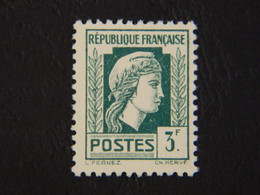 RF Postes 3 F Dentelé Série D'Alger Y&T 642 Vert Foncé Neuf Non Oblitéré - 1944 Coq Et Maríanne D'Alger
