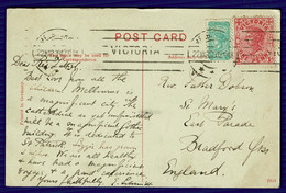 Ref 1585 - 1909 Australia Postcard Melbourne Town Hall - 1 1/2d Rate To Bradford UK - Briefe U. Dokumente