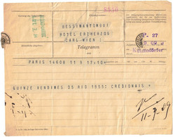 Autriche - Vienne - Kutzendörfer - Télégramme - Telegramm - Pour Paris - Septembre 1909 - Telégrafo