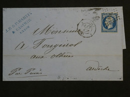 BK18 FRANCE  BELLE  LETTRE  1857 LYON . PRIVAS    ++ N°14 ++ AFFRANCH. INTERESSANT++ - 1853-1860 Napoleone III