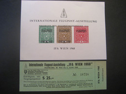 Österreich 1968- Internationale Flugpost-Ausstellung, IFA Wien Neudruckblock, Unbenutzte Eintrittskarte, ANK N7 - Proofs & Reprints