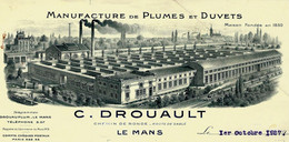 1927 SUPERBE ENTETE MANUFACTURE PLUMES ET DUVETS Le Mans Sarthe C.DROUAULT Pour Anzin Nord Doluiez Musy B.E. - 1900 – 1949