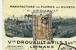 1927 SUPERBE ENTETELETTRE DE CHANGE TRAITE  MANUFACTURE PLUMES ET DUVETS Le Mans Sarthe C.DROUAULT Pour Anzin Nord Dou - 1900 – 1949