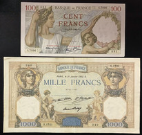 FRANCIA France 1000 FRANCS 21 01 1932 + 100 Francs 08 02 1940 LOTTO 3880 - 1 000 F 1927-1940 ''Cérès E Mercure''