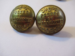 2   Boutons Anciens Bombés/ Poste/ Uniforme/Postes Et Télégraphes/ Doré/ T W & W Paris/2,3 Cm/ Début XXéme   BOUT238 - Buttons