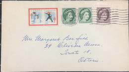 CANADA 1958, COVER USED, VIGNETTE LABEL, CHRISTMAS T.B, SNOWMAN, QUEEN STAMP, OAKVILLE & TORONTO WAVY CITY CANCEL - Briefe U. Dokumente