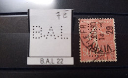 FRANCE B.A.L 22 TIMBRE  BAL 22 SUR 199  INDICE 6 PERFORE PERFORES PERFIN PERFINS PERFO PERFORATION PERFORIERT - Used Stamps