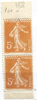 FRANCE N° 158 5C ORANGE TYPE SEMEUSE CAMEE PAIRE VERTICALE DE CARNET NEUF SANS GOMME - Old : 1906-1965
