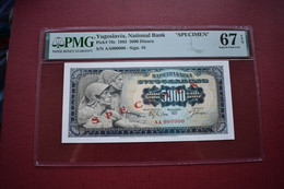 Banknotes Yugoslavia 5000 Dinara 1963 Specimen     PMG 67   Pick#76s - Fictifs & Spécimens