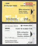 Austria, Wien, One-day Ticket, Lot Of 2,   2019, 2022. - Europe