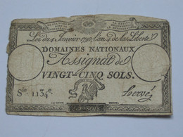 Domaines Nationaux - Assignat De Vingt-cinq Sols - Loi Du 24 Octobre  1793  **** EN ACHAT IMMEDIAT ***** - Assegnati