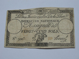 Domaines Nationaux - Assignat De Vingt-cinq Sols - Loi Du 24 Octobre  1793  **** EN ACHAT IMMEDIAT ***** - Assignats