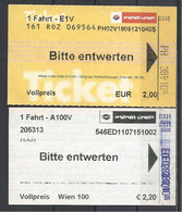 Austria, Wien, One Way Ticket, Lot Of 2,   2012, 2015. - Europa