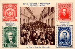 Image Pays Bolivie Avec Impression Timbre Poste Capitale La Paz N°8 ボリビア Bolivia 玻利维亚 Dos Blanc En TB.Etat - Autres & Non Classés