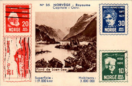 Image Pays Norvège Avec Impression Timbre Poste Capitale Oslo N°35 ノルウェー Norway 挪威 Dos Blanc En TB.Etat - Autres & Non Classés