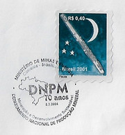 Brazil 2004 Cover Commemorative Cancel 70 Years National Department Of Mineral Production In Brasília Map Mining - Minéraux