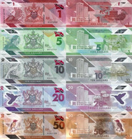 TRINIDAD AND TOBAGO 1 5 10 20 50 Dollars 2020 P W60 61 62 63 64 UNC Polymer Set Of 5 Banknotes - Trinidad Y Tobago