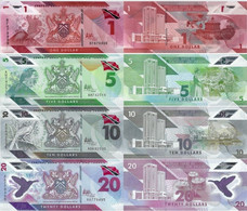 TRINIDAD AND TOBAGO 1 5 10 20 Dollars 2020 P W60 61 62 63 UNC Polymer Set Of 4 Banknotes Last Two Maching Numbers - Trinidad Y Tobago