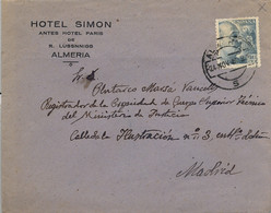 1946 ALMERIA , SOBRE CIRCULADO A MADRID , HOTEL SIMÓN - Brieven En Documenten
