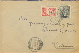 1942 MADRID , SOBRE CIRCULADO A VALENCIA , MAT. " URGENTE / MADRID " , LLEGADA AL DORSO - Briefe U. Dokumente