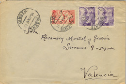 1942 MADRID , SOBRE CIRCULADO A VALENCIA , MAT. " URGENTE / MADRID " , LLEGADA AL DORSO - Storia Postale
