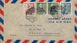 1947 VALENCIA , CORREO AÉREO , SOBRE CIRCULADO A PONCE ( PUERTO RICO ) , TRÁNSITO DE MADRID. - Storia Postale