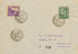 1949 BARCELONA , SOBRE CIRCULADO CON MATASELLOS ESPECIAL " EXPOSICIÓN FILATÉLICA LOCAL / MATARÓ " - Cartas & Documentos