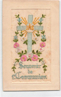 CPA Brodée - Fantaisie - Souvenir De 1ere Communion - Broderie - Croix Entouré De Fleurs - Ricamate