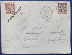 Lettre 1897 Sage N°90 Obl De VAUVERT Pour Bourg St Andéol, Réexpédié En TUNISIE + Timbre Taxe N°9 à 1c Pour Livraison - 1898-1900 Sage (Type III)