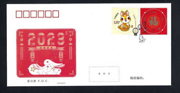 CHINA 2023 *** New Year Greeting Of RABBIT Special Block Of 2 Set On FDC (**) Unusual Odd Shaped Round - Brieven En Documenten