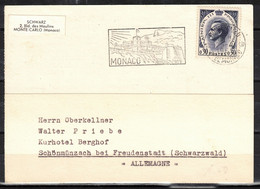 372t * MONACO * KARTE VON MONTE CARLO NACH SCHÖNMÜNZACH * 1962 **!! - Covers & Documents