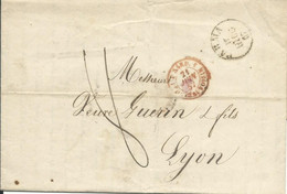 ITALIE PARME  POUR LYON CACHET ROUGE " SARD. P DE BEAUVOISIN " DE 1857 LETTRE COVER - Parma