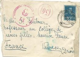 ROMANIA / ROUMANIE à 16p CENSUREE POUR VALENCE ( DROME_FRANCE )  Cachets Rouges Recto/verso  LETTRE COVER - 2de Wereldoorlog (Brieven)