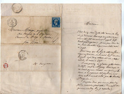 TB 3791 - 1862 - LAC - Lettre De Me Paul SAUGERON Avoué - Licencié à MORTAGNE Pour Mr MAUGER à SAINT CYR LA ROSIERE - 1849-1876: Période Classique