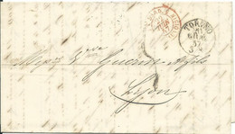 ITALIE DE TURIN POUR LYON ( RHONE ) + Cachet D' Entrée Rouge " SARD. PONT DE BEAUVOISIN " DE 1857   LETTRE COVER - Zonder Classificatie