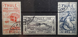 THULE Gronland Groenland Greenland , 1935, 3 Timbres Yvert No 2,4,5 Drapeau Flag ,WALRUS MORSE, Cap York  , Obl TB - Thule