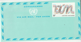 NATIONS UNIES AEROGRAMME 22 CENTS  NEUF 1977 - Cartas & Documentos