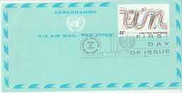 NATIONS UNIES AEROGRAMME 45 CENTS FDC 1992 - Brieven En Documenten