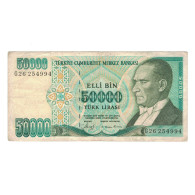 Billet, Turquie, 50,000 Lira, KM:204, TTB - Turquie