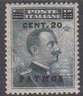 1916/22. Viktor Emanuel III. CENT. 20 On 15 C. Overprinted PATMOS.  (Michel 10 VIII) - JF141013 - Egeo