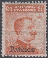 1916/22. Viktor Emanuel III. 20 C. Without Watermark. Overprinted Patmos.  (Michel 11 VIII) - JF141014 - Egée