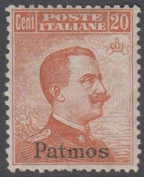 1916/22. Viktor Emanuel III. 20 C. With Watermark. Overprinted Patmos.  (Michel 13 VIII) - JF141015 - Egée