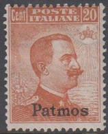 1916/22. Viktor Emanuel III. 20 C. With Watermark. Overprinted Patmos.  (Michel 13 VIII) - JF141017 - Ägäis